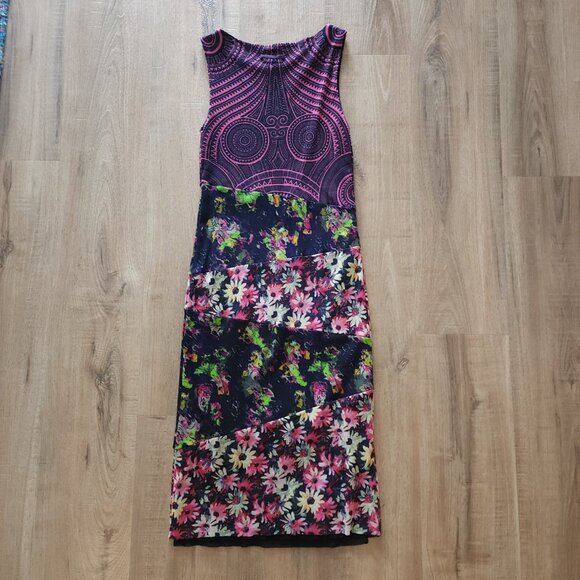 Y2K Jean Paul Gaultier Floral Geometric Print Stretchy Mesh Knee Length Dress - Picture 2 of 7